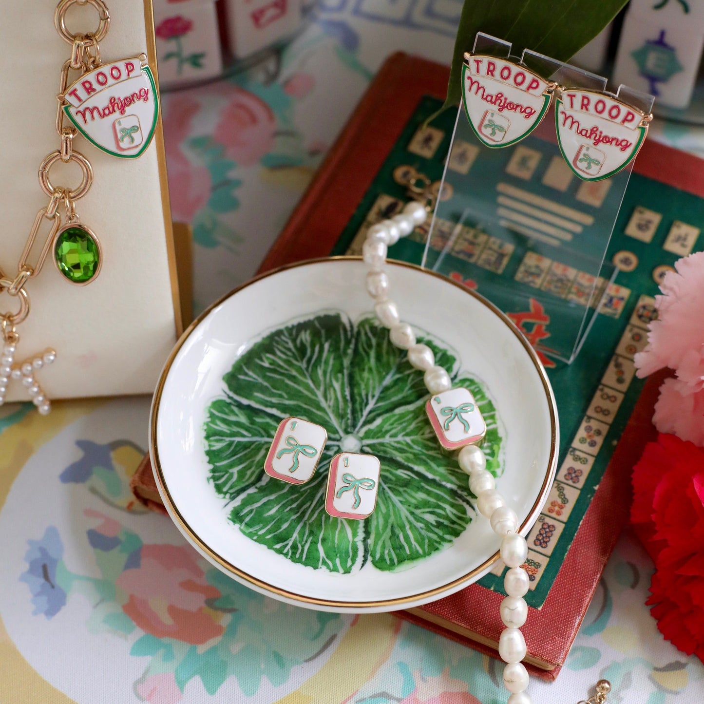 Troop Mahjong Freshwater Pearl Tile Bracelet