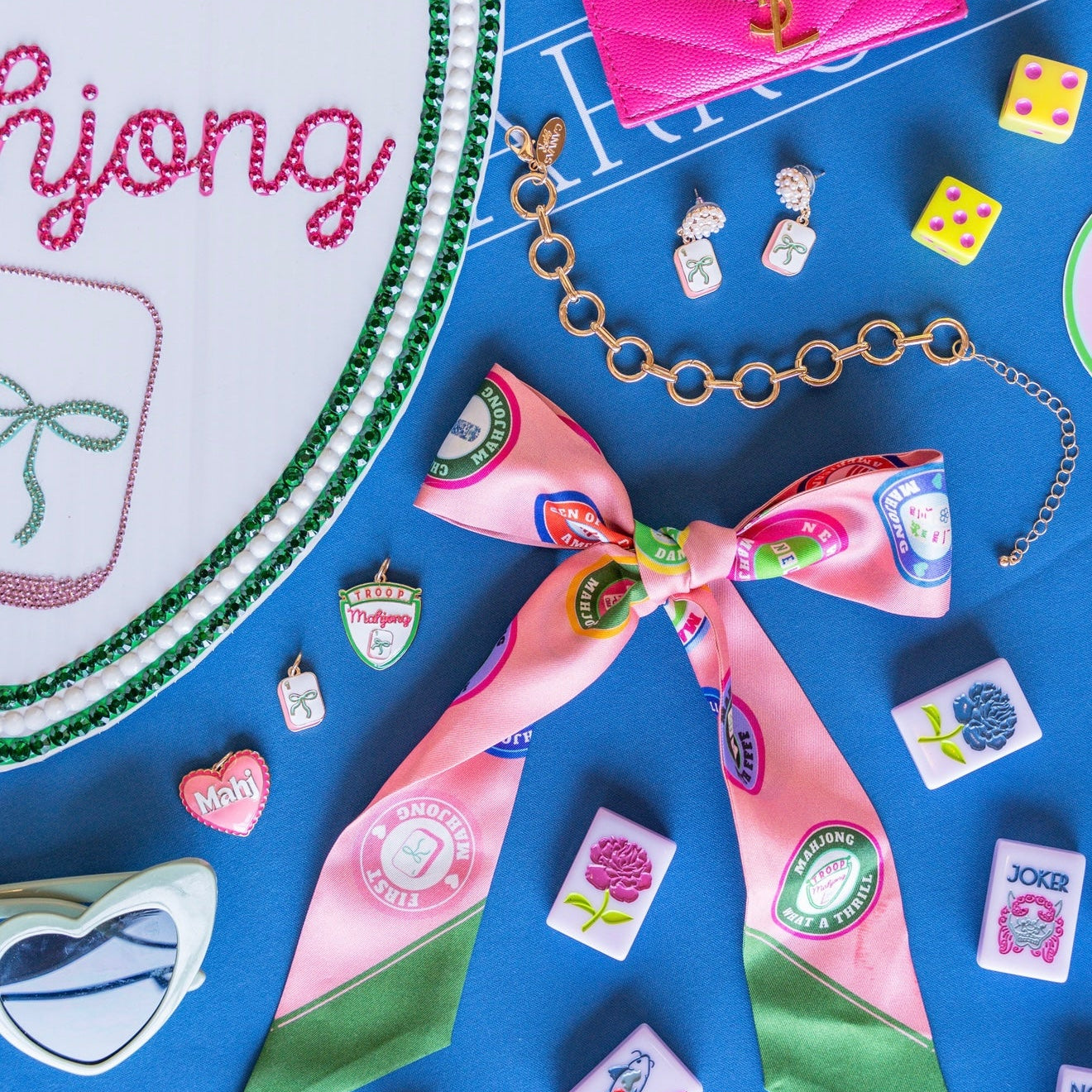 Troop Mahjong Merit Skinny Scarf Pink and Green