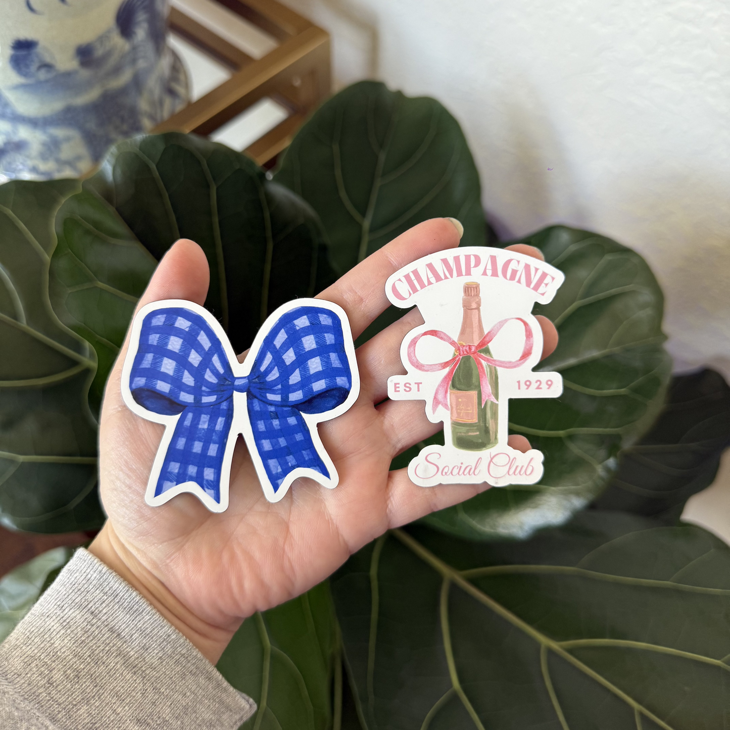 blue gingham bow magnet champagne with bow magnet