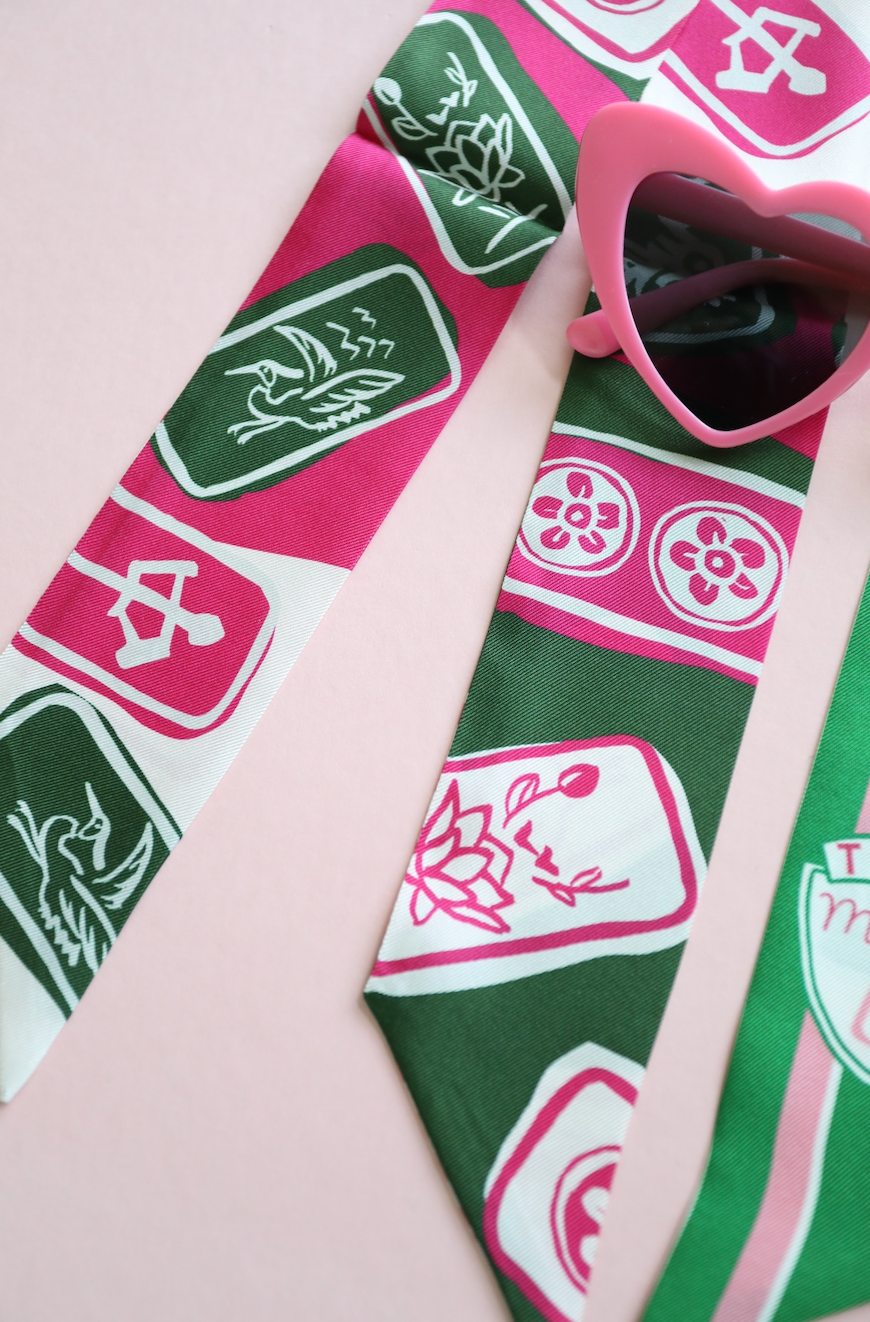 Troop Mahjong Pink & Green Tiles Skinny Scarf
