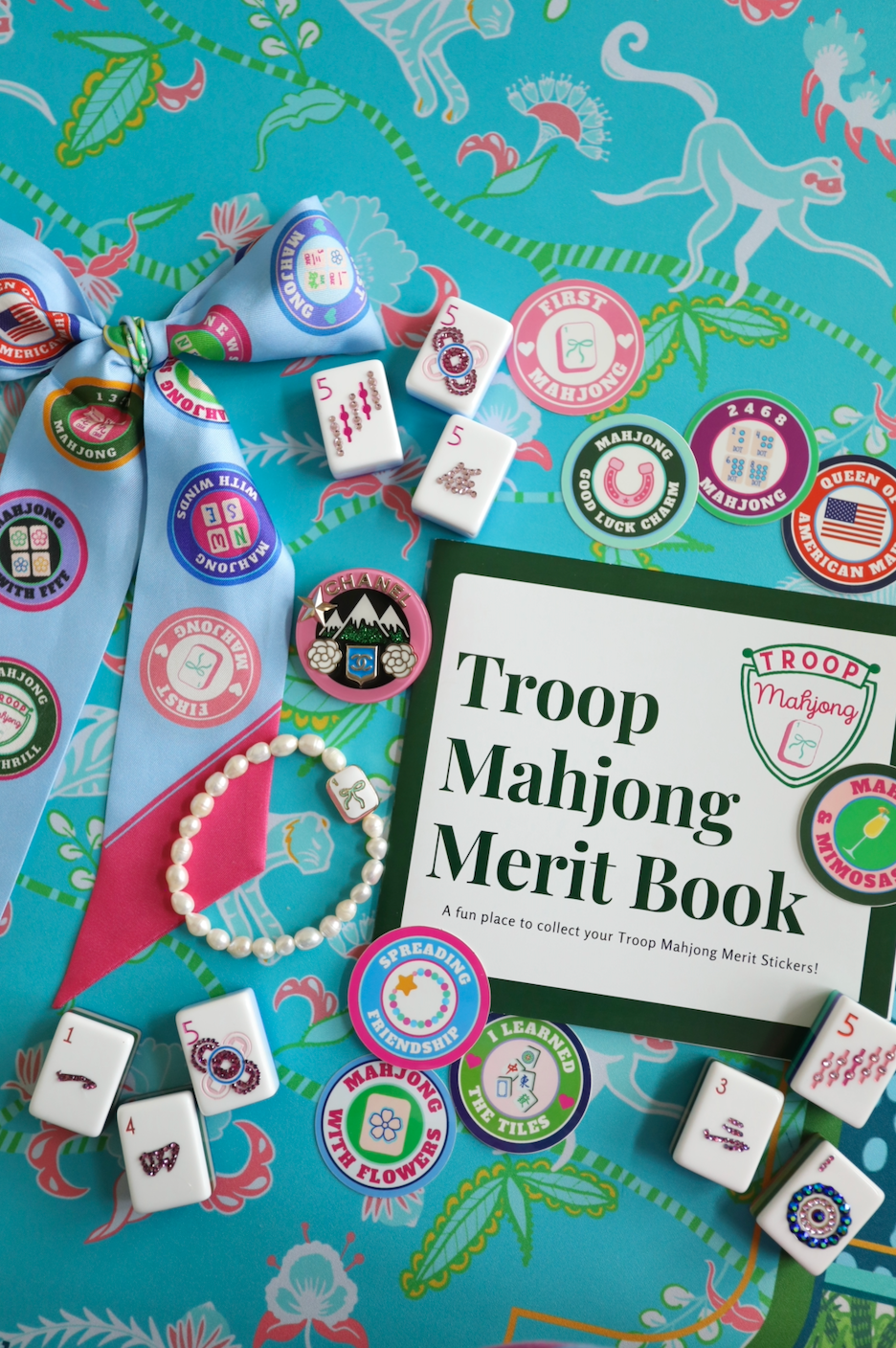 Troop Mahjong Freshwater Pearl Tile Bracelet