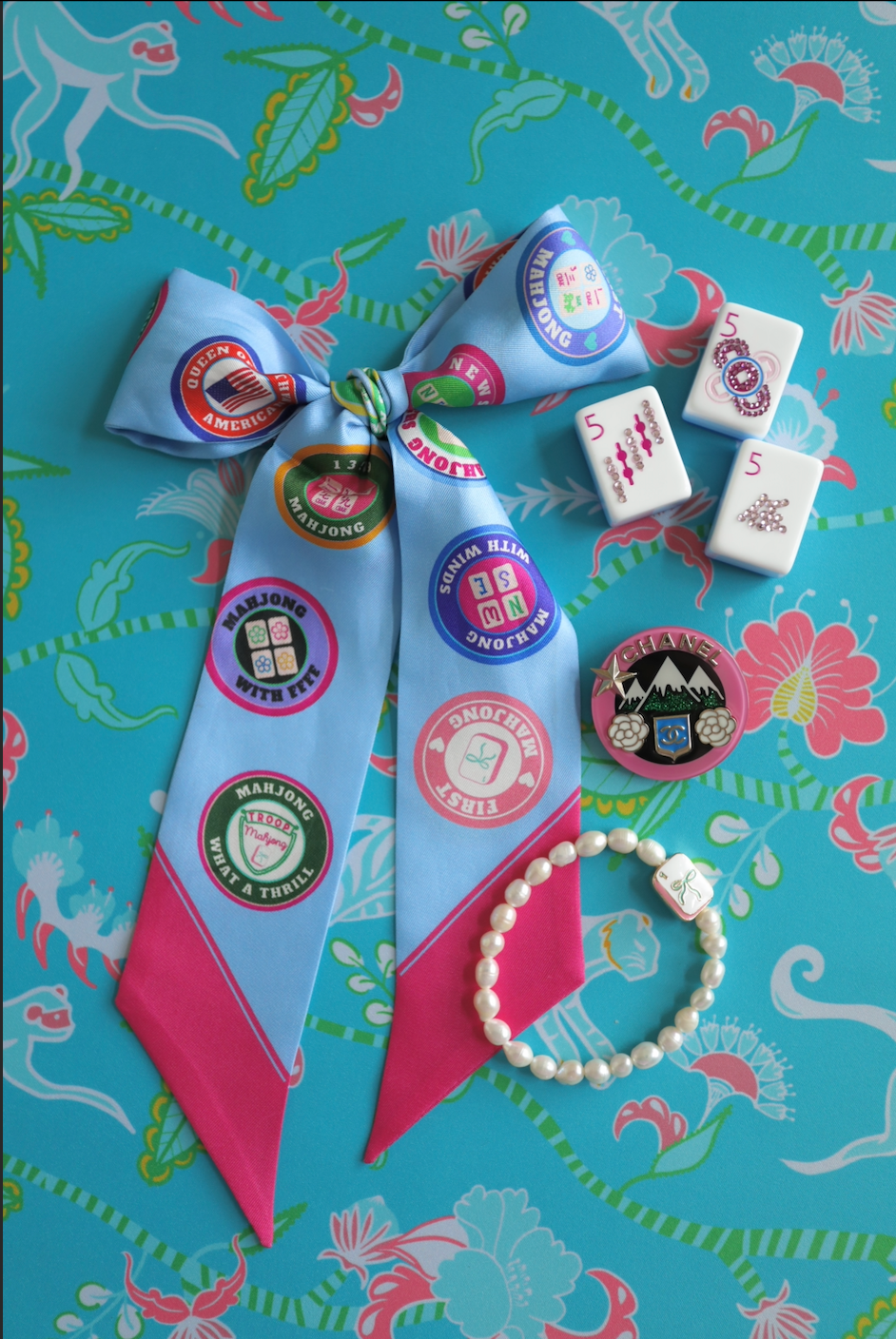 Troop Mahjong Freshwater Pearl Tile Bracelet