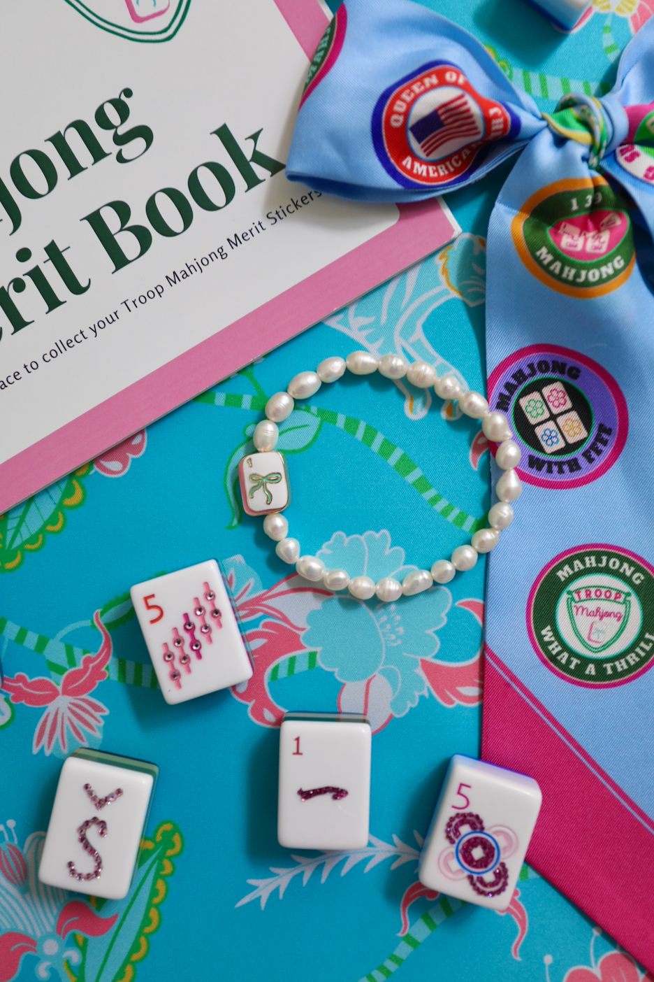 Troop Mahjong Freshwater Pearl Tile Bracelet
