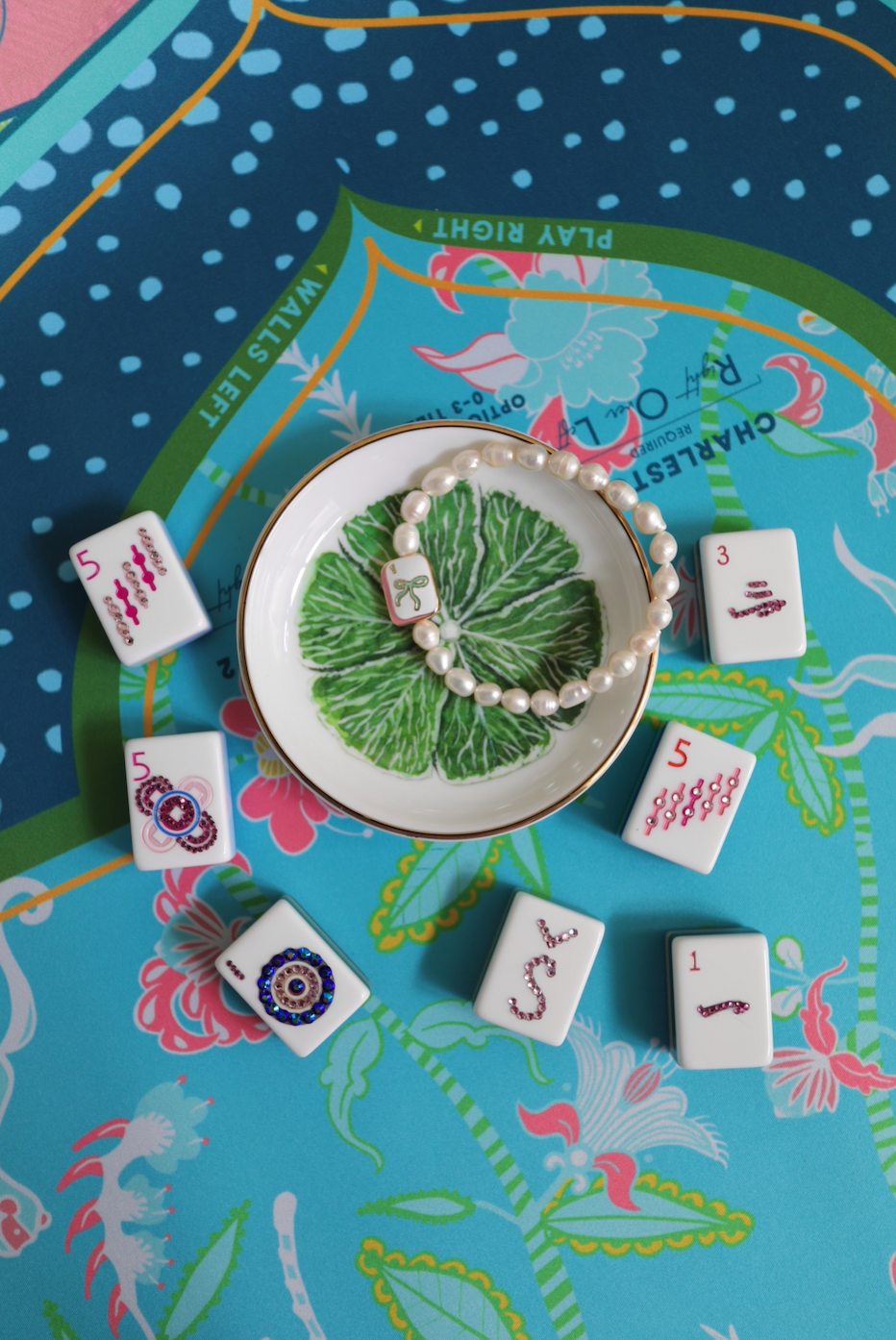 Troop Mahjong Freshwater Pearl Tile Bracelet