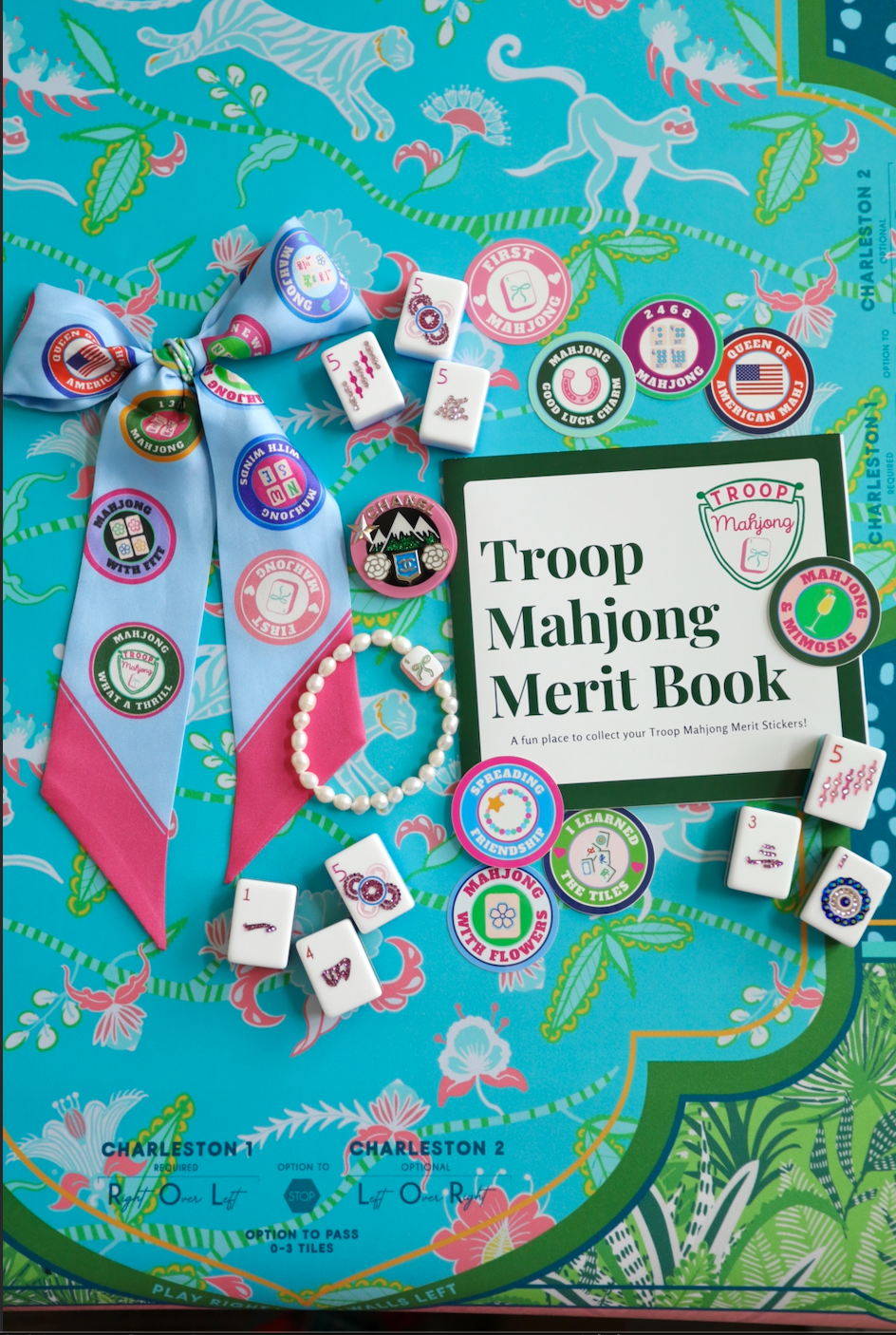 Troop Mahjong Freshwater Pearl Tile Bracelet