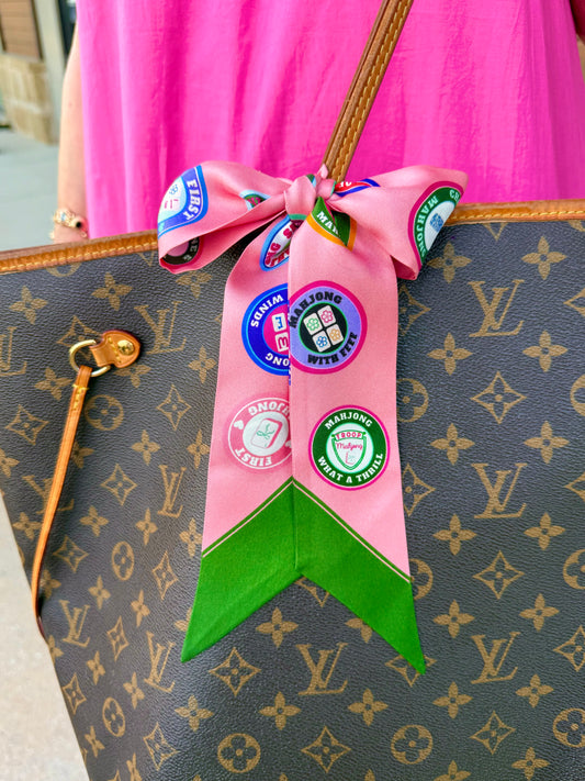 Troop Mahjong Merit Skinny Scarf Pink and Green
