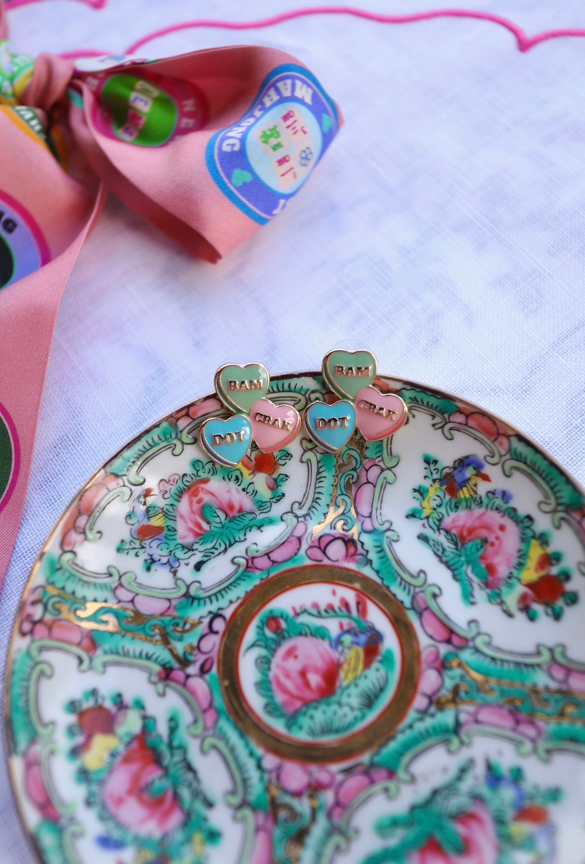 Troop Mahjong Conversation Heart Stud Earrings